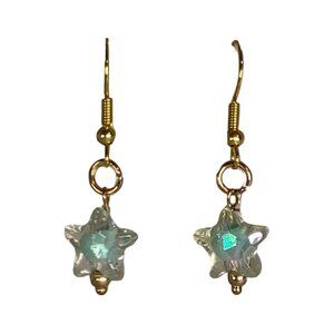NEW Handmade/Homemade Pastel Blue Bead in Clear Star on Gold Drop Earrings